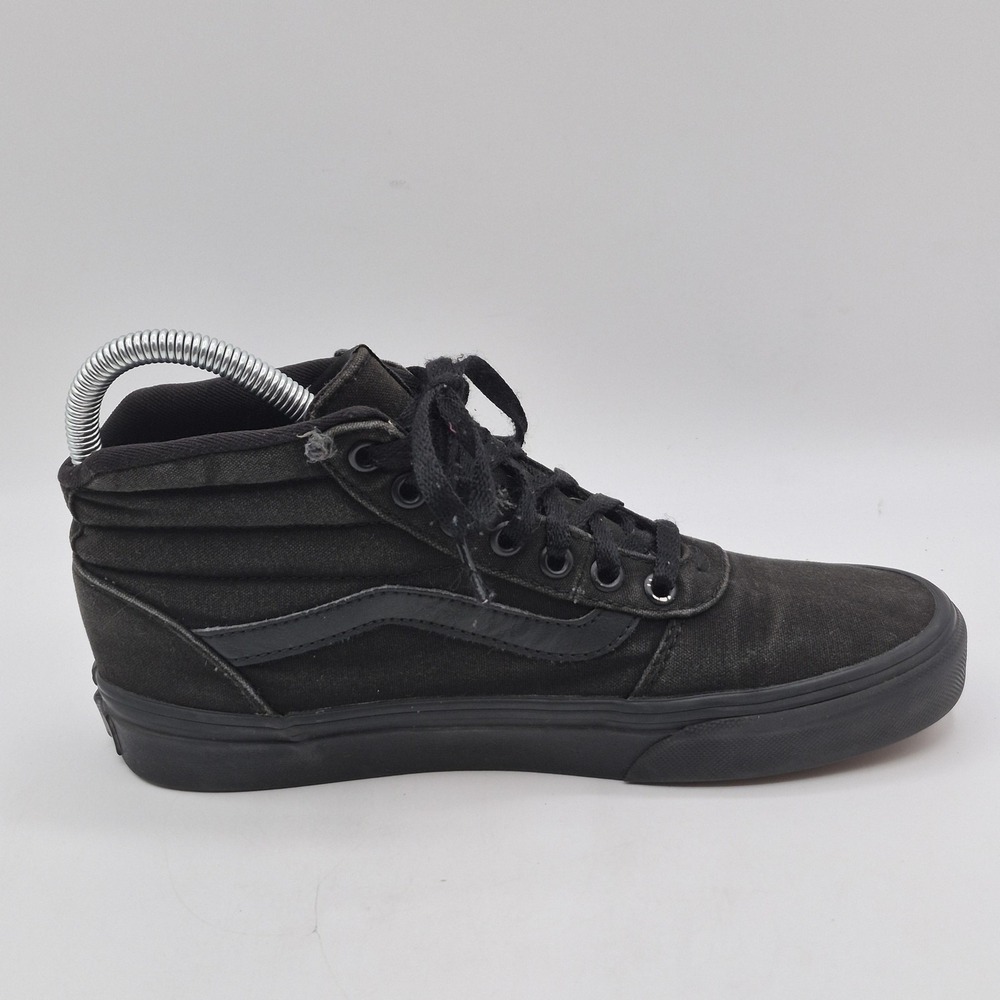 Vans Shoes Womens Size 7 Black Canvas Mid Top Lace Up Skate Sneakers 500714 - Picture 2 of 12
